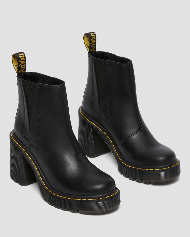 Dr Martens Spence Læder Flared Heel Ankelstøvler Dame Sort | DK 69CTV